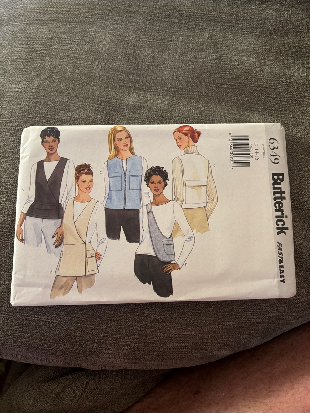 Butterick Women’s Vest & Jacket Pattern - Neutral Color Options 12-14-16 6349